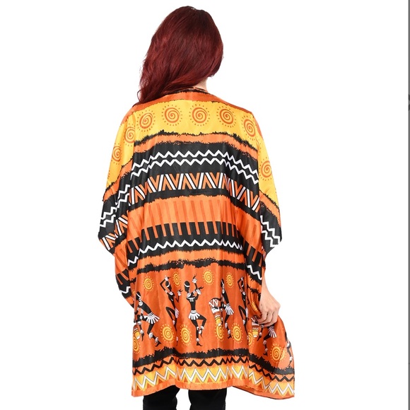 CARESSA ORANGE ETHNIC MIX SHORT BELOW KNEE S- 3XL LOUNGE COVERUP DRESS KAFTAN - Picture 5 of 8